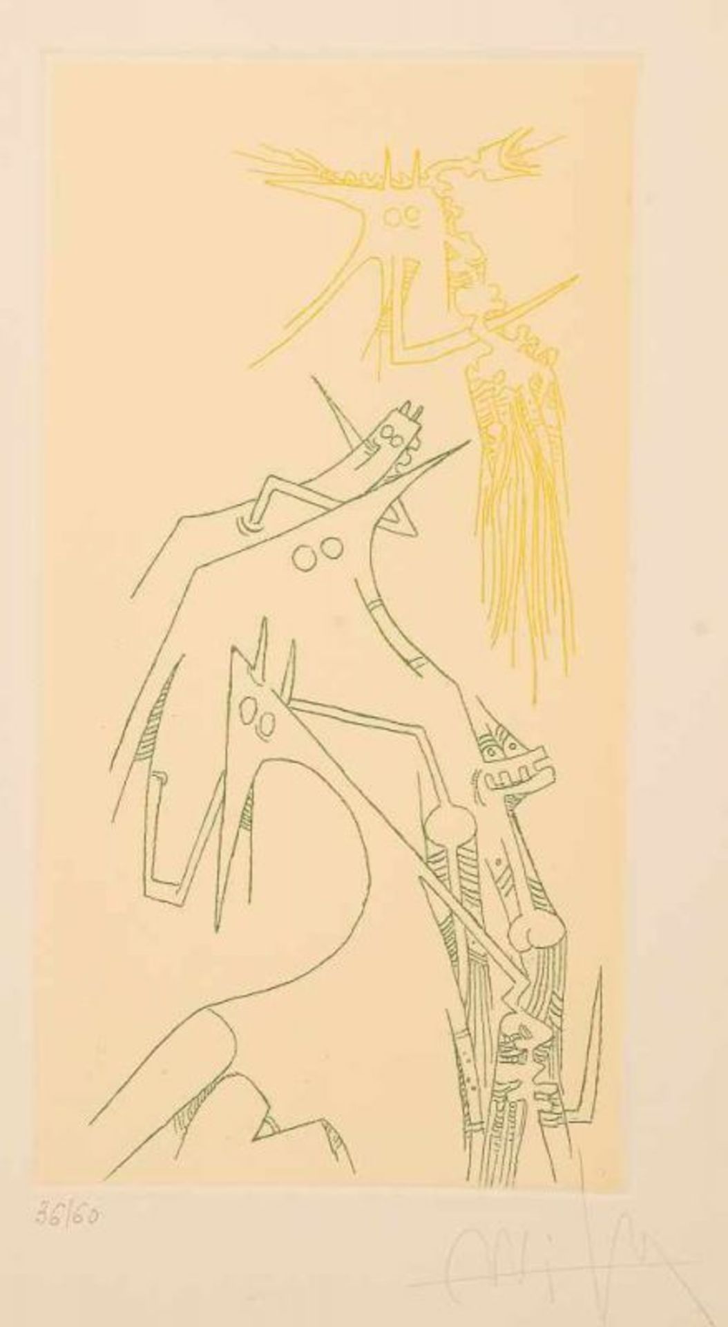 WILFREDO LAM (Cuba, 1902 -París, 1982)"Composición Surrealista"Grabado/Papelfirmado: Wilfredo Lam. A