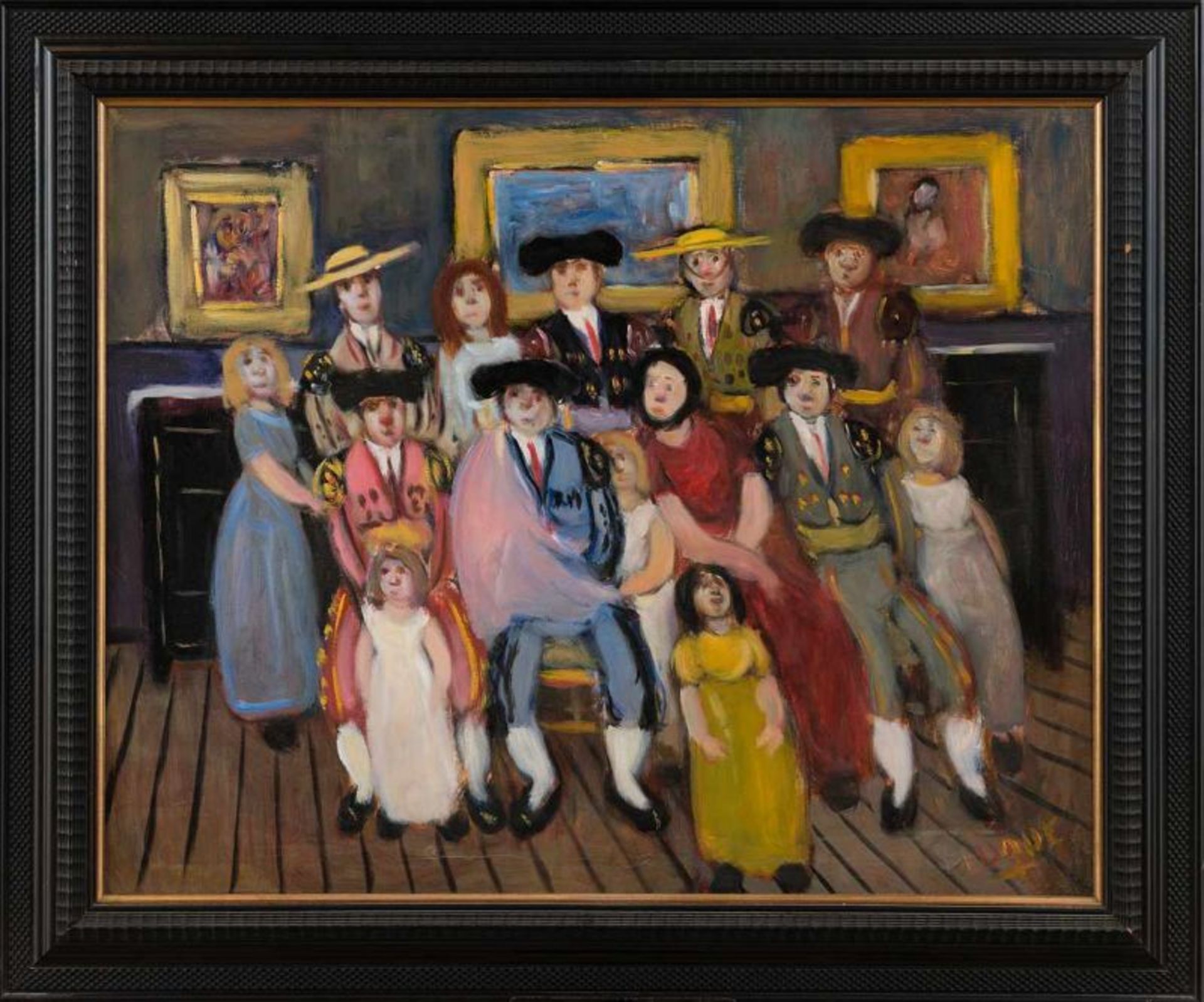 MANUEL FERNÁNDEZ LUQUE (Écija, 1919 - Valencia, 2005)"El Avicholón y su familia"Óleo/