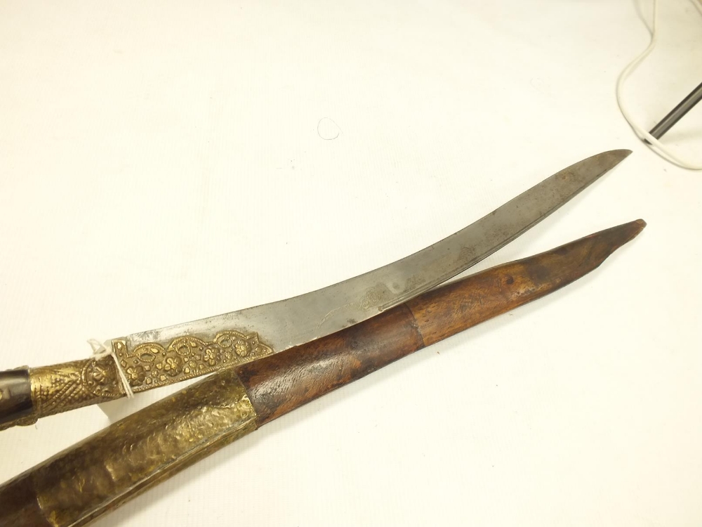 A YATAGHAN, 60.5cm recurved fullered blade decorated with several small panels of scrolling - Image 7 of 13