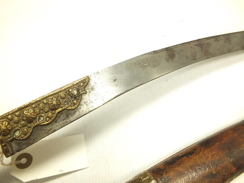 A YATAGHAN, 60.5cm recurved fullered blade decorated with several small panels of scrolling - Image 3 of 13