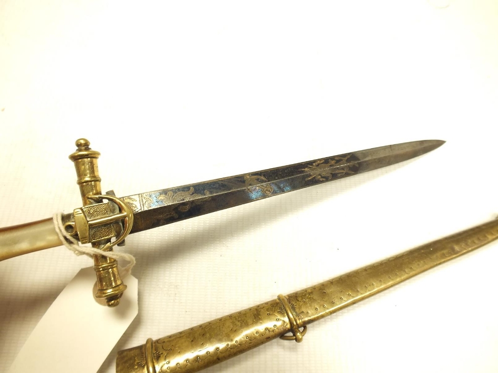 A 19TH CENTURY NORWEGIAN NAVAL OFFICER'S DIRK, 21cm flattened diamond section blade decorated with - Image 6 of 15