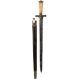 A 19TH CENTURY FRENCH SILVER MOUNTED HUNTING SWORD OR HANGER, 48cm polished blade decorated with