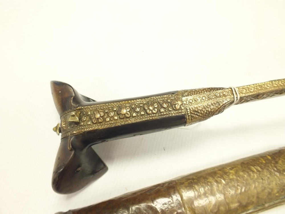 A YATAGHAN, 60.5cm recurved fullered blade decorated with several small panels of scrolling - Image 6 of 13