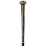 AN EARLY 20TH CENTURY IRAQI WALKING CANE, the niello pommel and neck inscribed MOSUL D.E.H. 1919 and