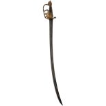 AN 18TH CENTURY CAVALRY OFFICER'S SWORD, 82cm double fullered curved blade, characteristic brass