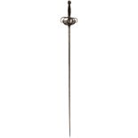 A 17TH CENTURY ENGLISH DUELLING RAPIER, 92cm flattened diamond section fullered blade,