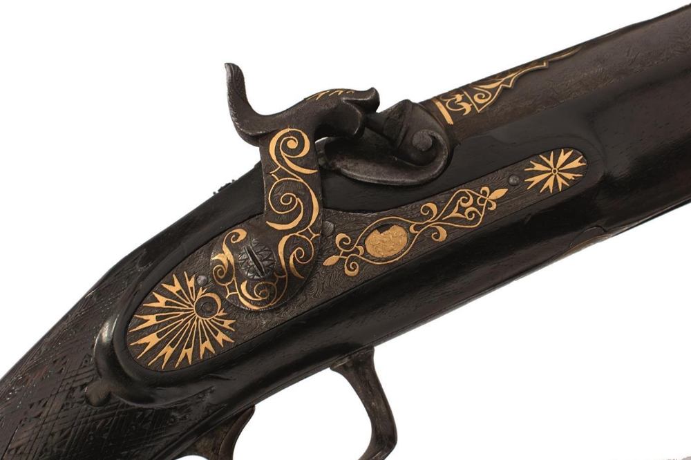 A PRESENTATION QUALITY .650 CARBINE BORE OTTOMAN PERCUSSION SPORTING RIFLE, 29inch sighted chiselled - Image 9 of 24