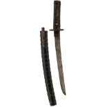 A JAPANESE WAKIZASHI, 30.5cm fullered blade with two mekugi-ana and signed tang, fully bound