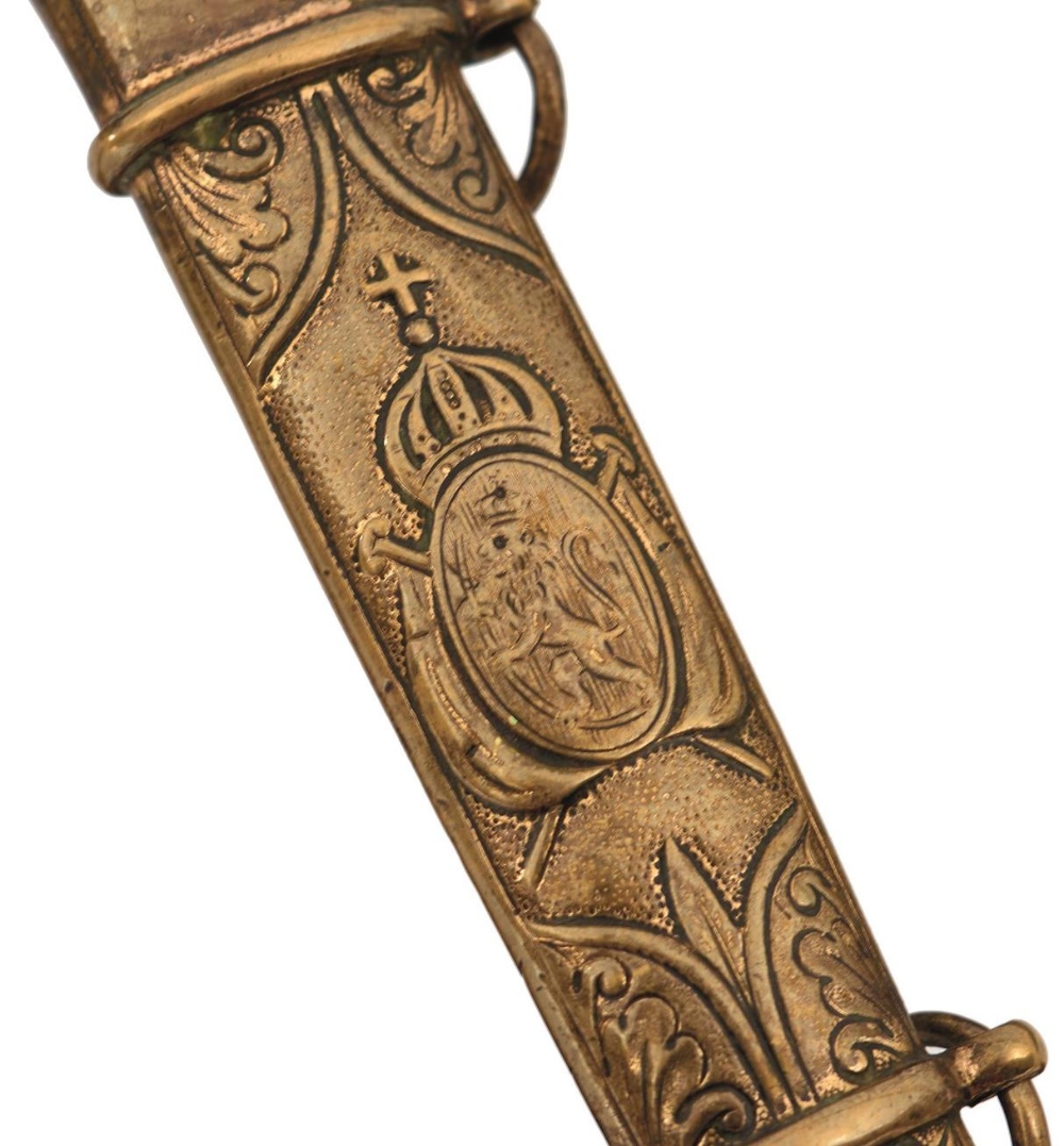 A 19TH CENTURY NORWEGIAN NAVAL OFFICER'S DIRK, 21cm flattened diamond section blade decorated with - Image 4 of 15