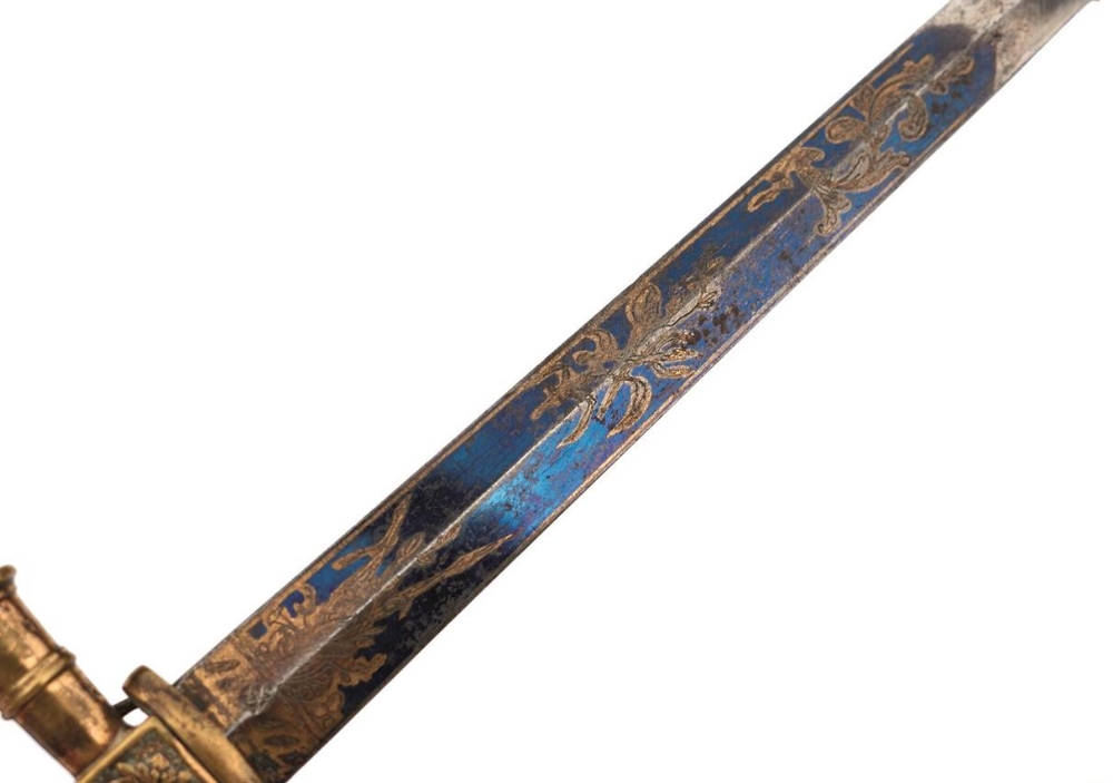 A 19TH CENTURY NORWEGIAN NAVAL OFFICER'S DIRK, 21cm flattened diamond section blade decorated with - Image 3 of 15