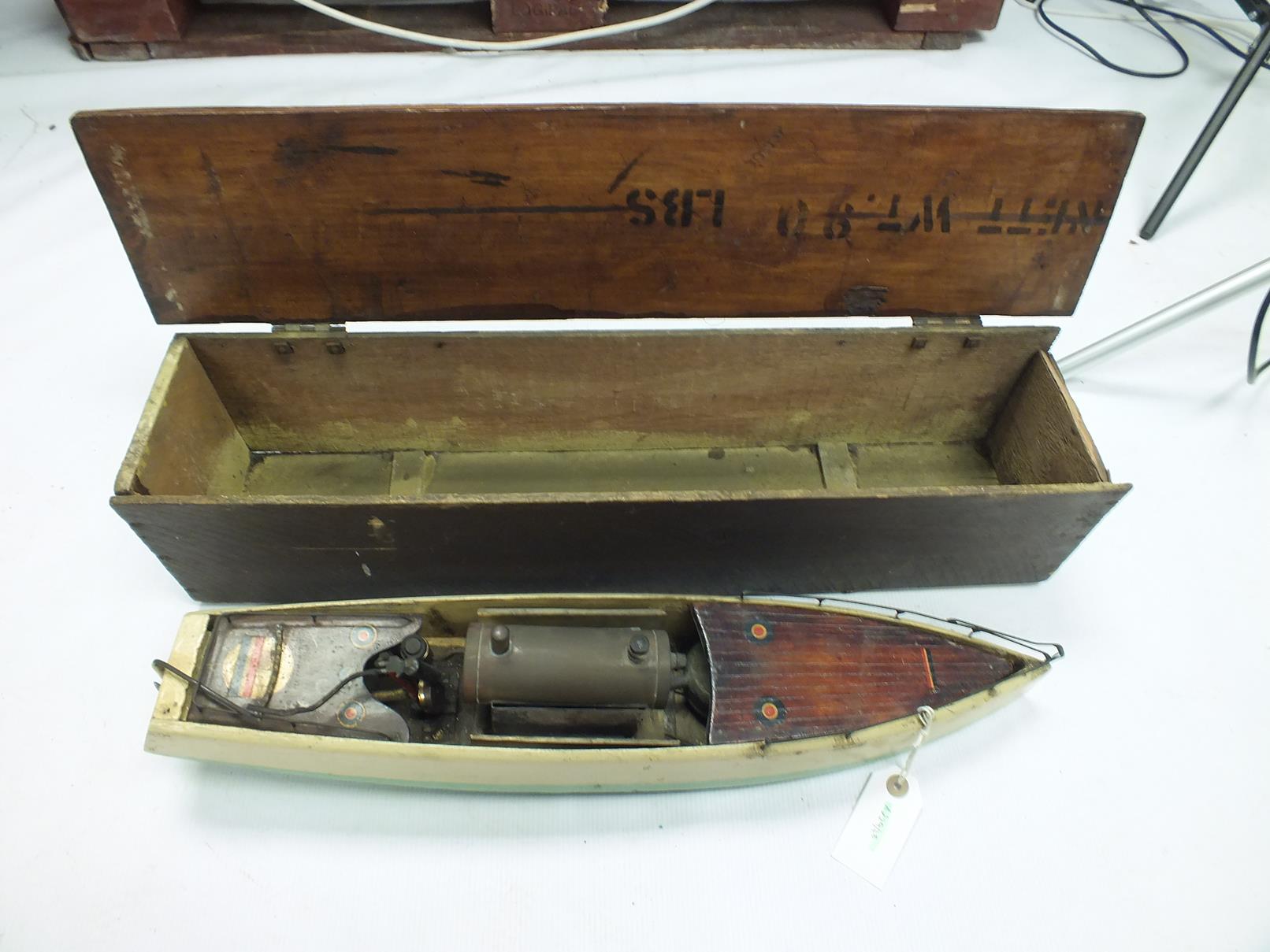 A BOWMAN HOBBIES STEAM SPEEDBOAT "SNIPE", with steam mechanism, the hull painted cream and green ( - Image 2 of 10