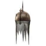 A GOOD 19TH CENTURY OTTOMAN OR INDIAN KULA KHUD, characteristic dome-form steel skull decorated over