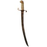 A LARGE GEORGIAN NAVAL DIRK, 45cm sharply curved blade decorated with scrolling foliage, stands of