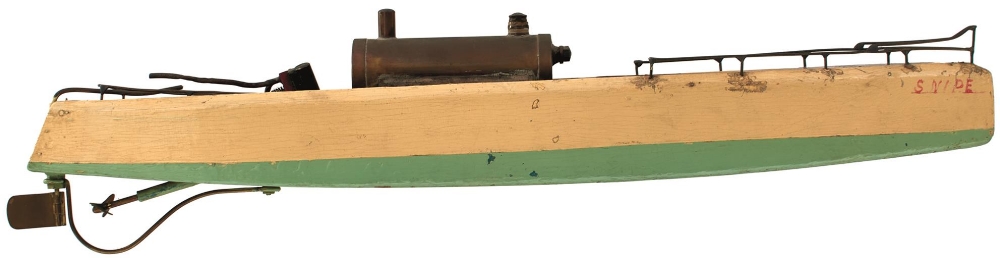 A BOWMAN HOBBIES STEAM SPEEDBOAT "SNIPE", with steam mechanism, the hull painted cream and green (