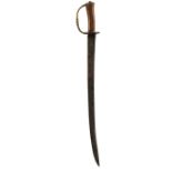 A 17TH CENTURY BRASS HILTED HANGER, 51.75cm clipped back curved blade stamped to either side with