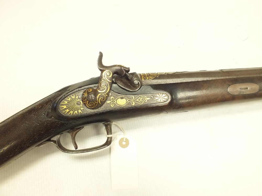 A PRESENTATION QUALITY .650 CARBINE BORE OTTOMAN PERCUSSION SPORTING RIFLE, 29inch sighted chiselled - Image 12 of 24