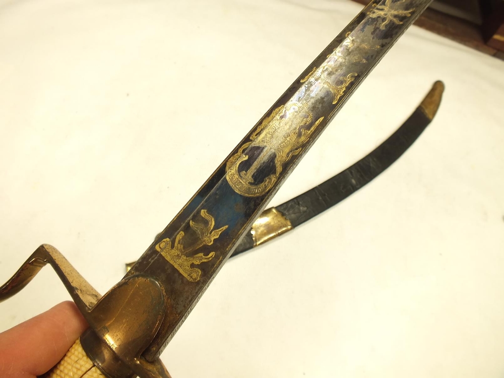 A GEORGIAN GRENADIER GUARDS OFFICER'S SWORD, 82.5cm sharply curved blade by Runkel, decorated with - Image 6 of 19