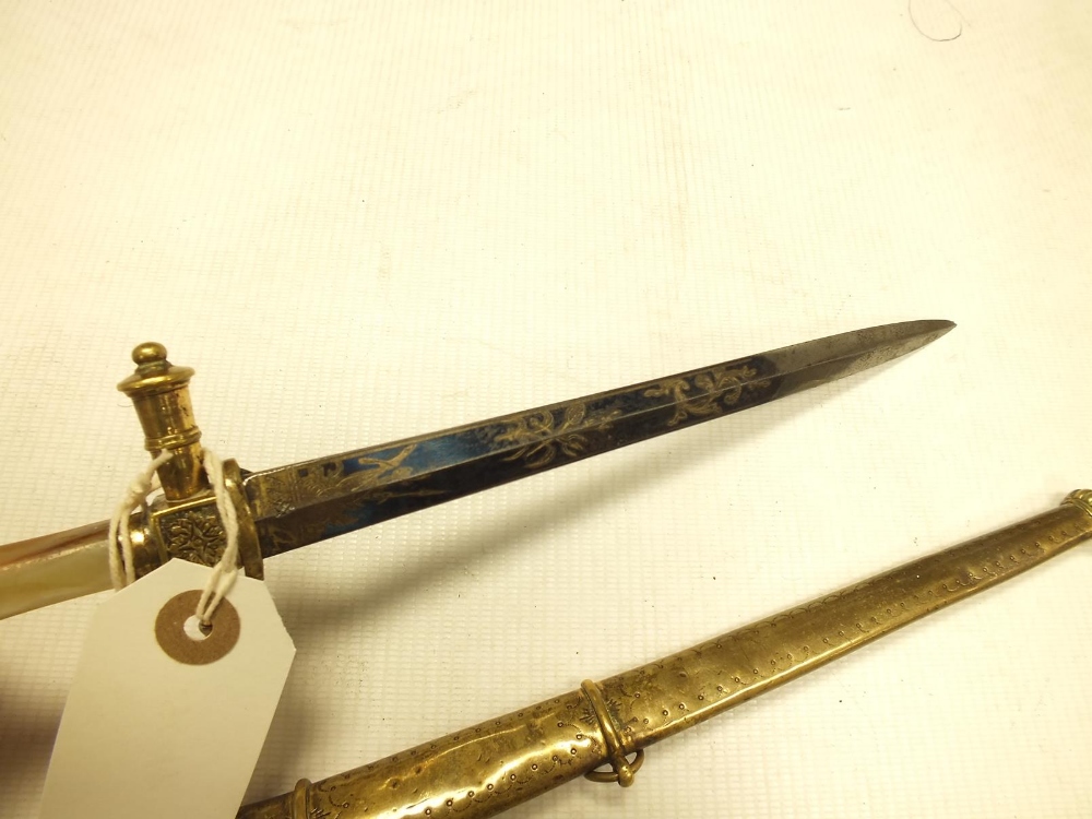 A 19TH CENTURY NORWEGIAN NAVAL OFFICER'S DIRK, 21cm flattened diamond section blade decorated with - Image 7 of 15
