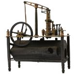 A SCRATCH BUILT MODEL STATIC STEAM ENGINE, the brass base plate set with a Sanderson Beam engine and