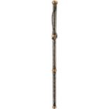 A FINE OTTOMAN GOLD AND SILVER MOUNTED RIDING CROP WITH INTEGRAL SWORD, 30cm flattened diamond