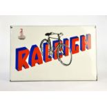 Emailleschild "Raleigh" Fahrräder, 76x48 cm, min. LM an Befestigungslöchern, sonst sehr guter