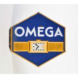 Emailleschild "OMEGA" doppelseitig, Germany VK, 30x30,5 cm, min. Abplatzer suf einer Seite, die