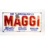 Emailleschild, Maggi "Die Spezialitäten", Germany VK, 70x35 cm, um 1920, 1 Lackablatzer, min. LM