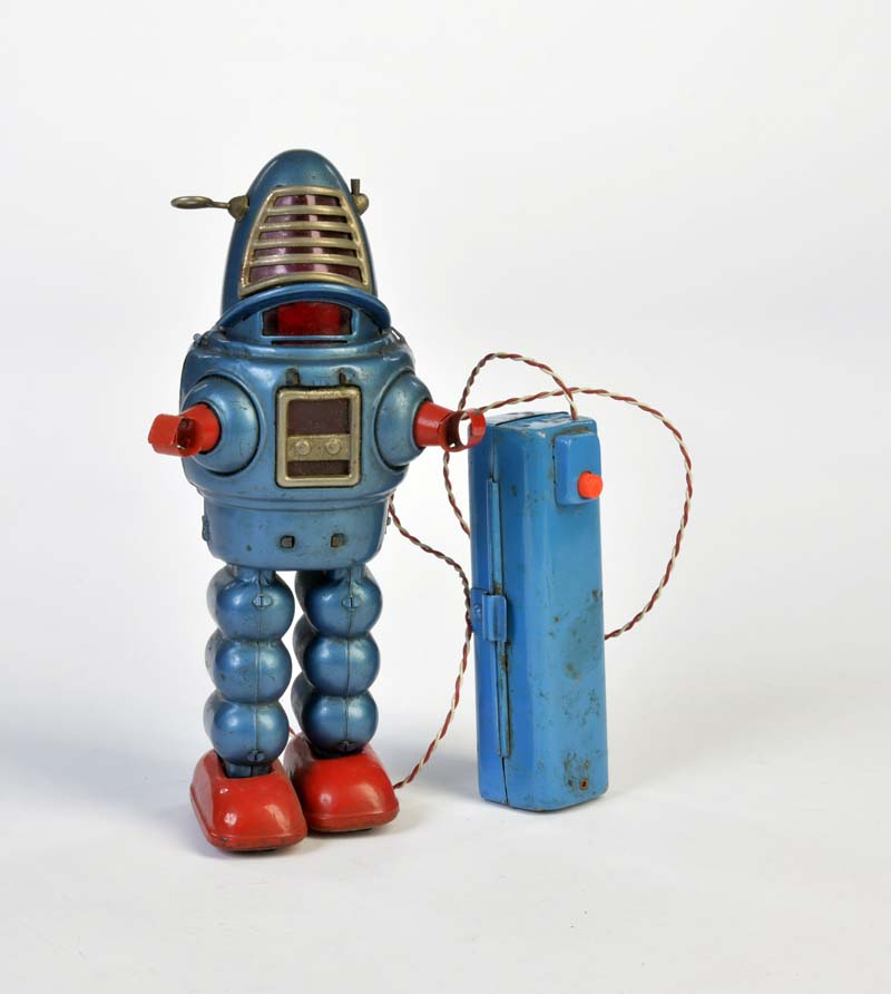 Nomura, Robby the Robot, Japan, 23 cm, Blech, Bat. Antrieb ok, LM, 1 Antenne fehlt, Z 2-Nomura,