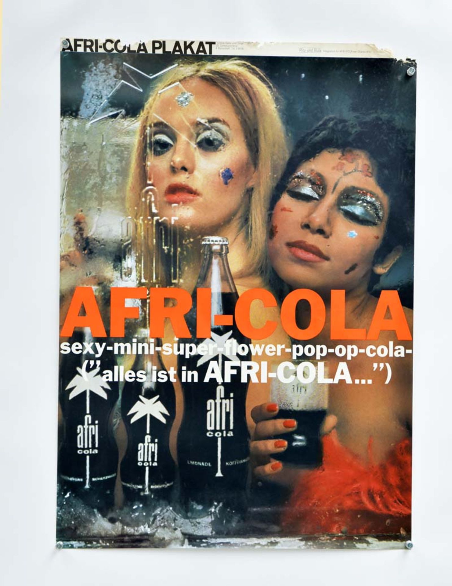 Plakat Afri Cola "Rita + Bula", 59x83,5 cm, 60er Jahre, kleiner Lagerschaden am oberen Rand, Z 2+