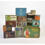 13 Dosen, meist Zigaretten + Kekse, 7-22 cm, Blech, teilw.LM, Z 2-313 Cans, mostly cigarettes +