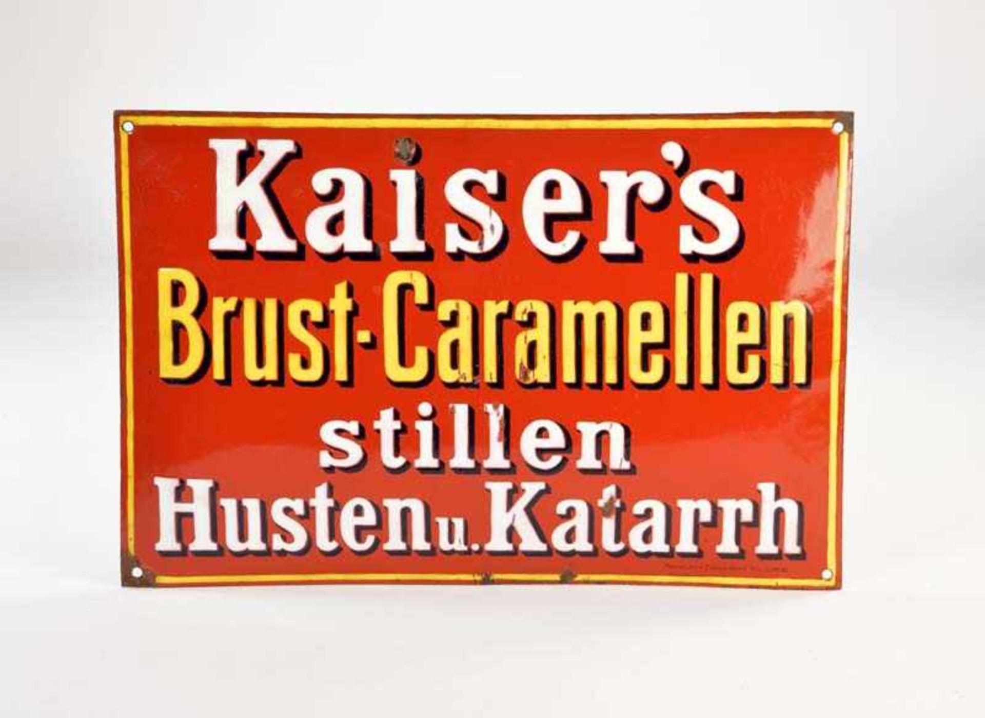 Emailleschild "Kaiser's Brust Caramellen", 33x50 cm, min. LM, min. gewölbt, 20er Jahre, Z 2Enamel