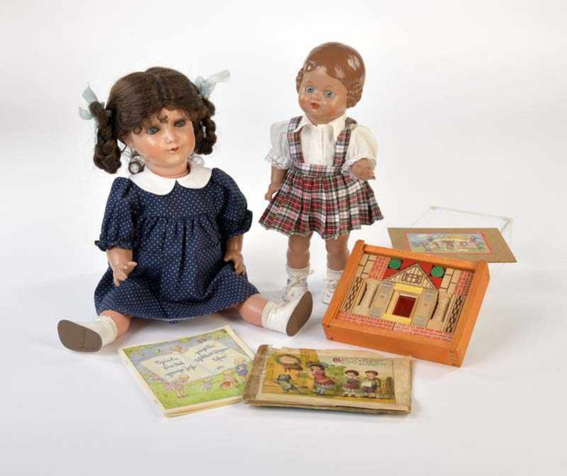 Konvolut mit 2 Schildkröt Puppen, Kinderbücher + Legespiel, Germany, 1 Buch geklebt, sonst guter
