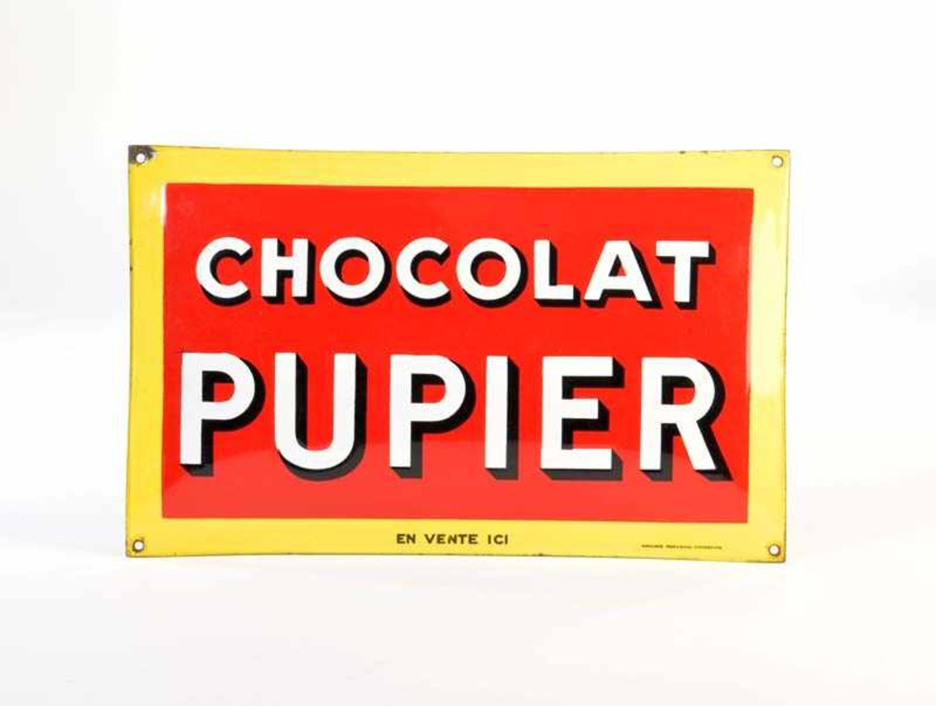 Emailleschild "Chocolat Pupier", 26x43 cm, Straßburg, gewölbt, Z 1-2Enamel Sign "Chocolat Pupier",