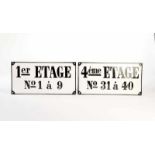 2 Emailleschilder "1er Etage" + "4eme Etage", 18x31 cm, Z 12 Enamel Signs "1er Etage" + "4eme