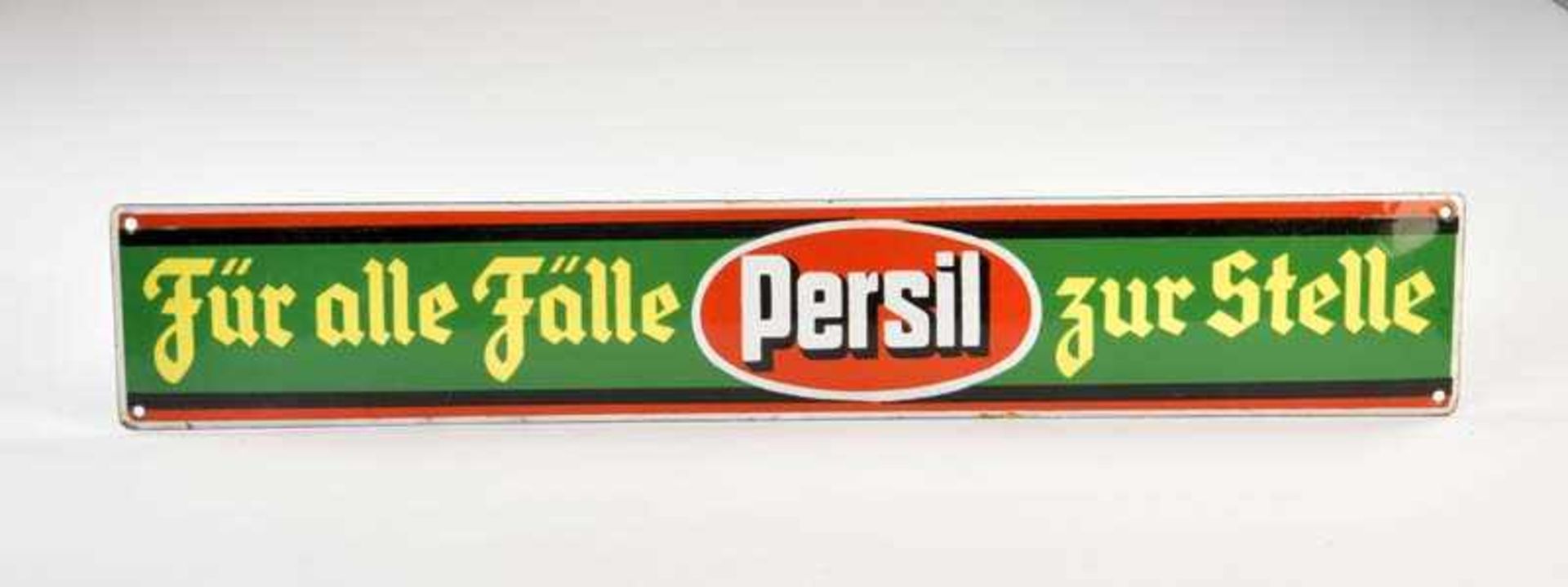 Emailleschild "Persil", 11x65 cm, min. gewölbt, Z 1Enamel Sign "Persil", min. convex, C 1