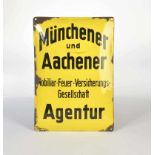 Emailleschild "Münchener und Aachener Mobiliar Feuerversicherungs-Gesellschaft Agentur", 45x32 cm,