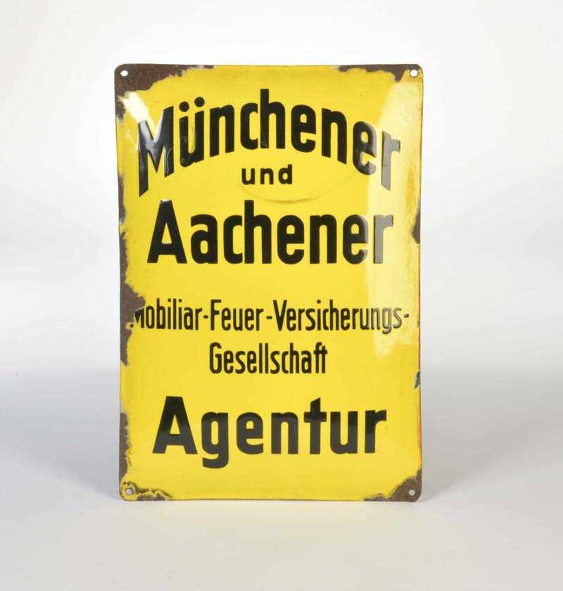 Emailleschild "Münchener und Aachener Mobiliar Feuerversicherungs-Gesellschaft Agentur", 45x32 cm,