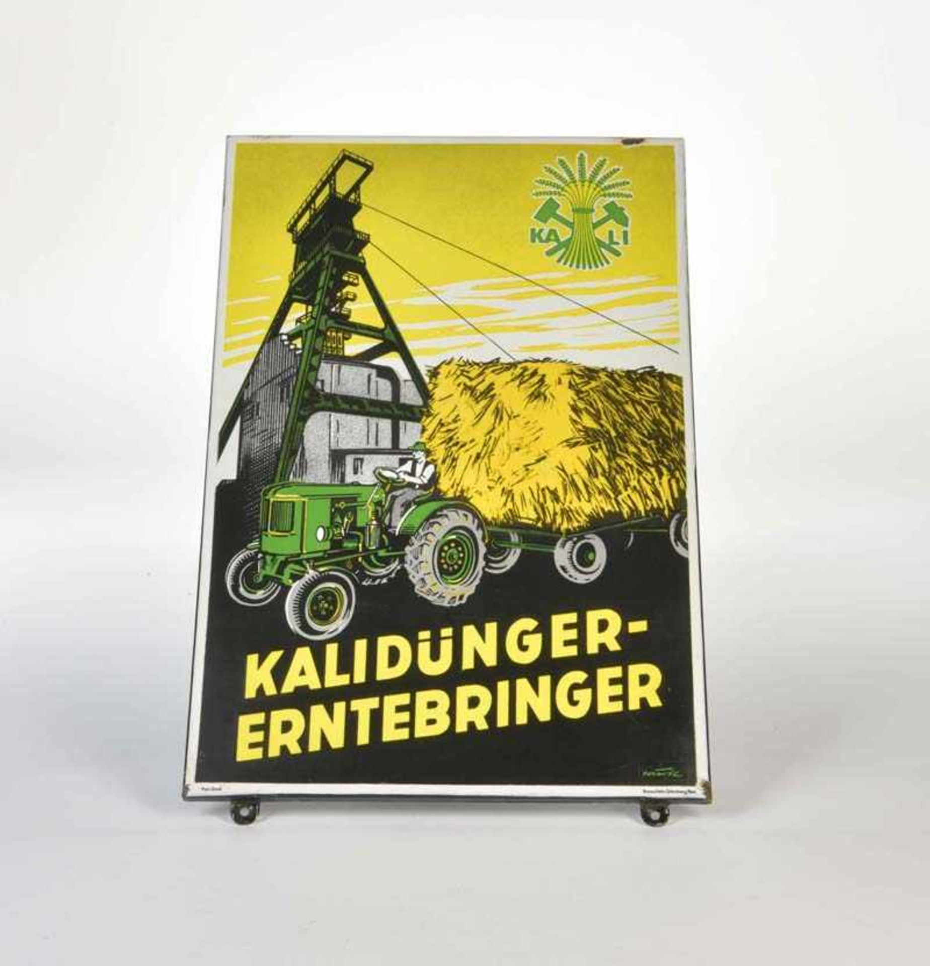 Emailleschild "Kalidünger Erntebringer", 38x58 cm, abgekantet, Boos & Hahn Ortenberg, Z 1-Enamel