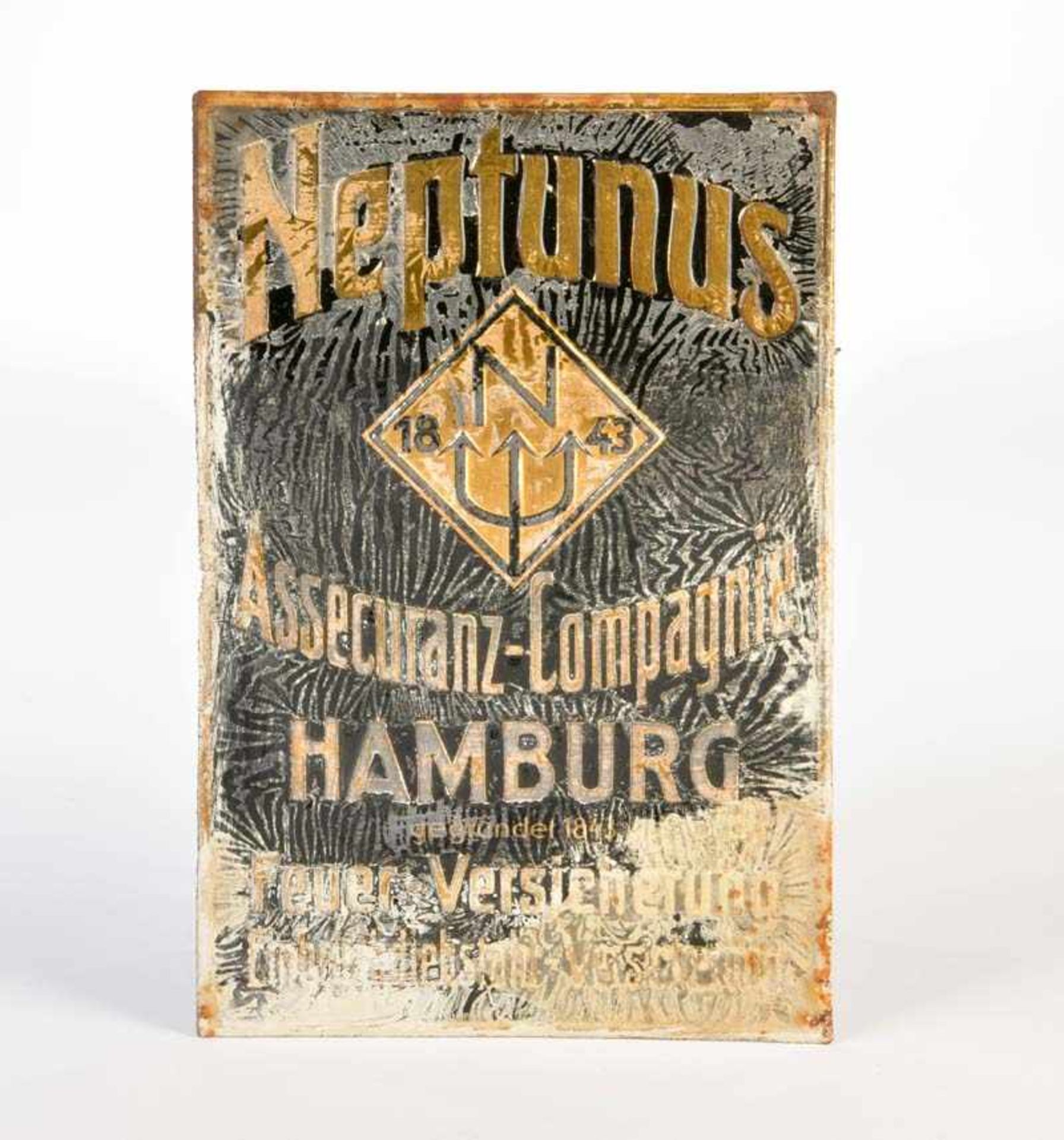 Blechschild "Neptunus Hamburg Feuerversicherung", 25x37 cm, LM, RS, Z 4Tin Plate Sign "Neptunus