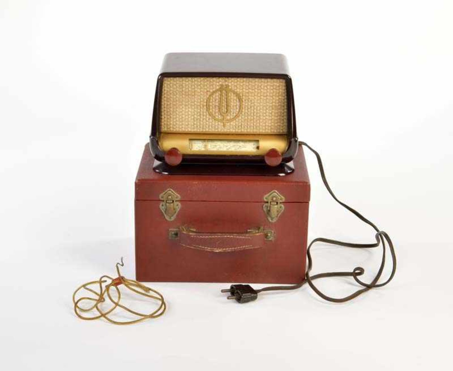 Ducretet Thomson, Bakelit Radio, 18,5 cm, Funktion nicht geprüft, in Holzkiste, sehr