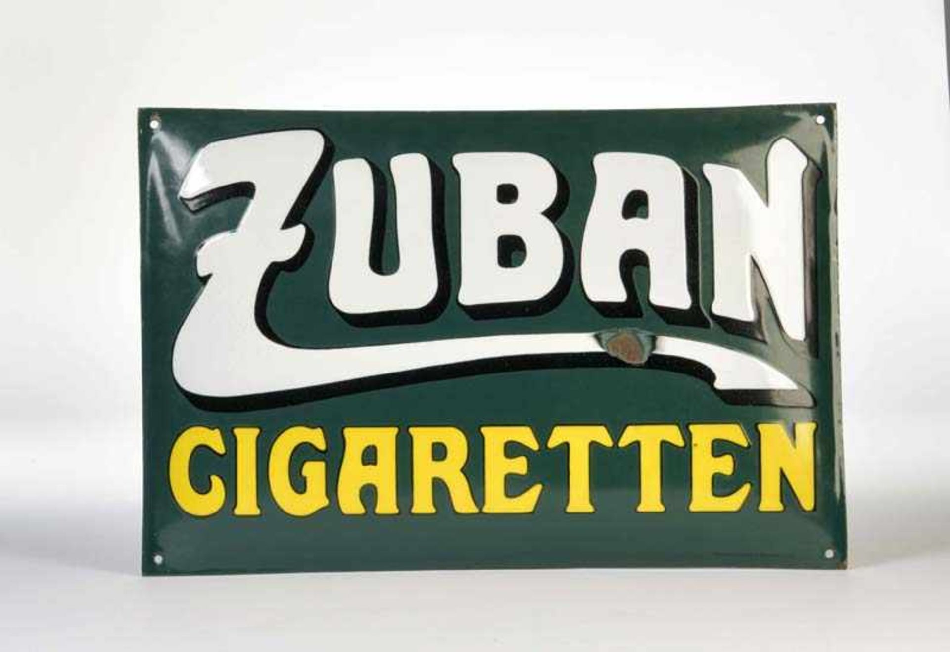 Emailleschild "Zuban Cigaretten", 40x60 cm, gewölbt, Münchner Emallier und Stanzwerke, 1 Abplatzer