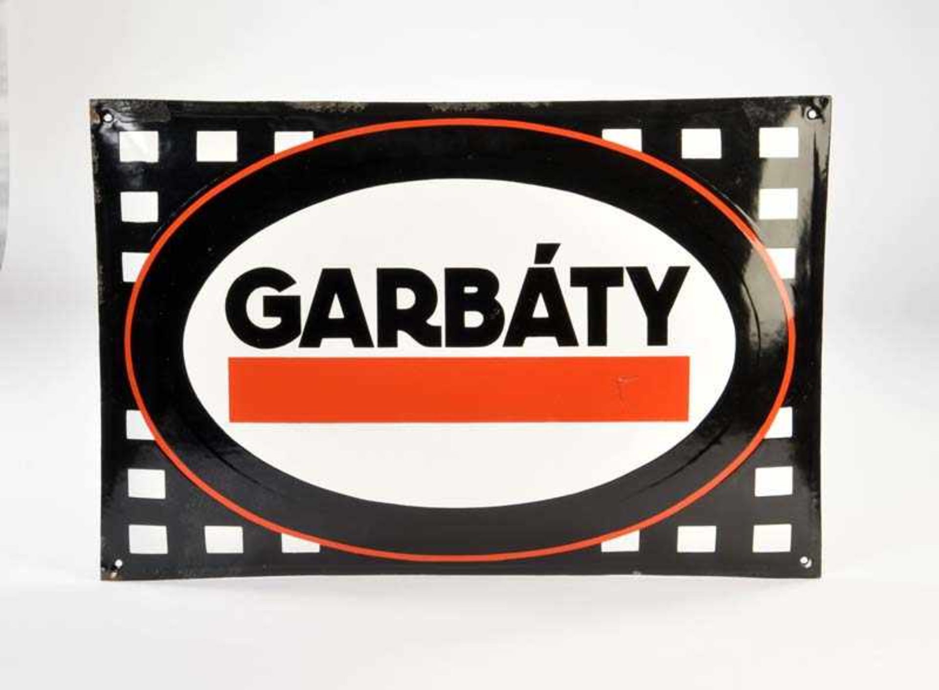 Emailleschild "Garbaty", 40x60 cm, min. LM, gewölbt, 20er Jahre, Z 1-2Enamel Sign "Garbaty", min.