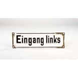 Emailleschild "Eingang links", 12x40 cm, 60er Jahre, LM an Befestigungslöchern, Z 2-3Enamel Sign "