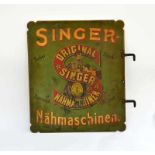 Blechschild "Singer Nähmachinen" um 1880, 67x73 cm, LM, mit 2 Halterungen, beidseitig lithografiert,