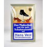 Emailleschild "Hans Veid Schuhmachermeister", 50x75 cm, gewölbt, Dresden, Z 1Enamel Sign "Hans