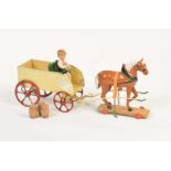 Carriage, paint d., out of tin, doll out of celluloide, C 2-3Fuhrwerk, 34 cm, LM, Kutsche aus Blech,