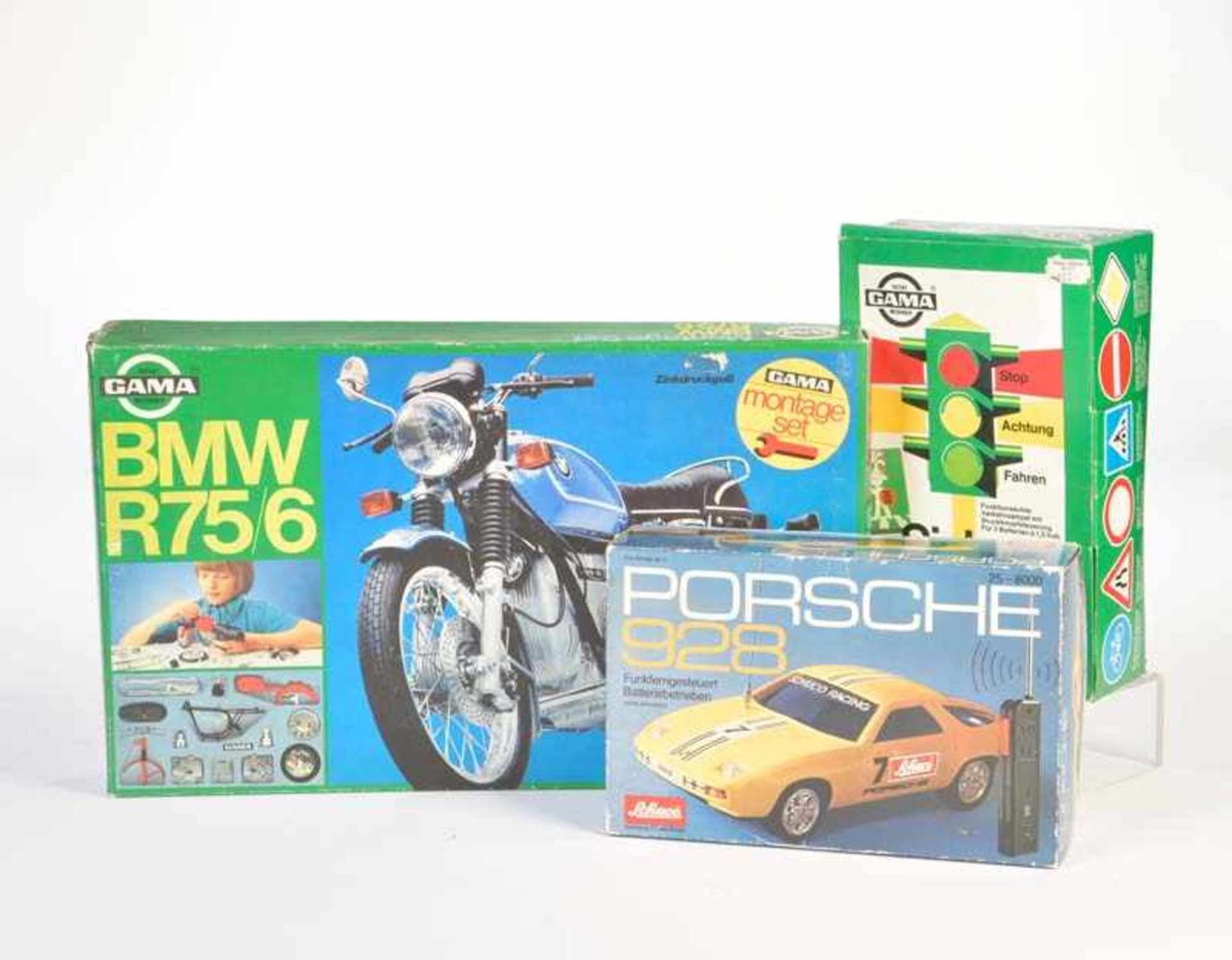 Gama, Traffic Light, BMW R 75/6 + Porsche 928, W.-Germany, plastic, box C 1/1-, C 1/1-Gama, Ampel,
