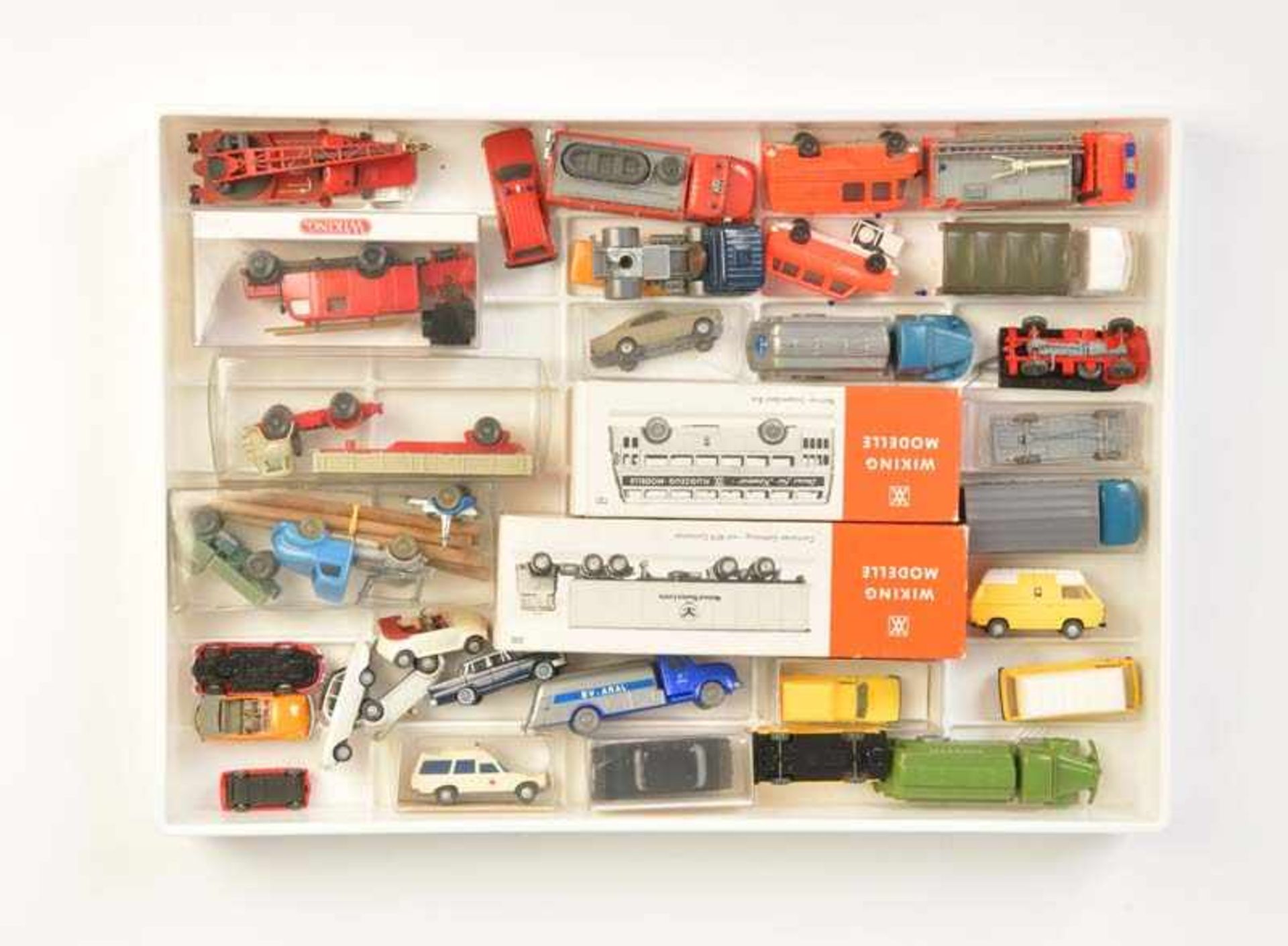 Wiking, 36 Model Cars, W.-Germany, 1:87, plastic, mixed condition, mostly good, part. damaged,