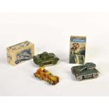 Arnold, Niedermeier a.o., 2 Tanks + Armoured Vehicle, US Z. Germany + Japan, tin, cw ok, paint d.,