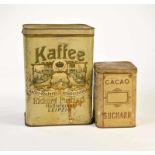 2 Tin Cans "Suchard Cacao" + "Richard Poetzsch Kaffee", Germany pw, paint d. traces of age, please